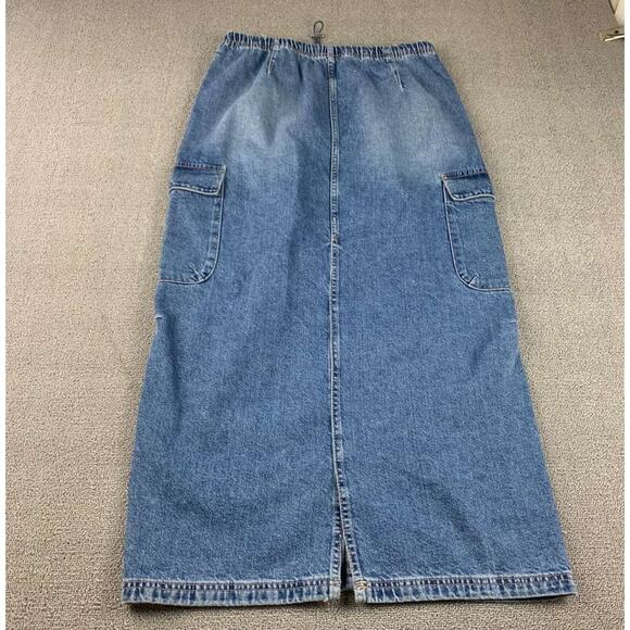 Zara Denim Cargo Skirt Women L Blue Maxi Utility Pockets Long Modest Washed - Picture 2 of 8